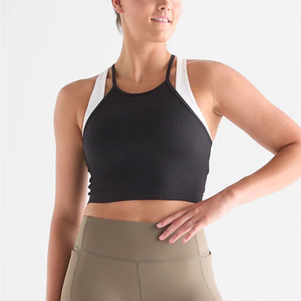 NOBULL Black and White Ribbed Crop Tank